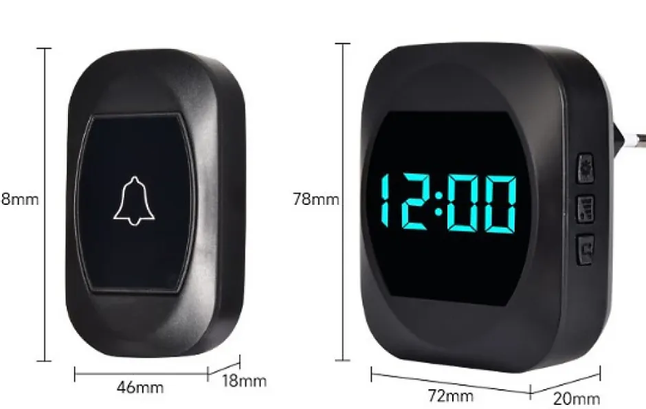 Sonnette de Porte Étanche Kit de Carillon Electronique avec 2 Récepteur Enfichables, 200M Gamme, 38 Mélodies au 4 Niveau de Volume^Deko Online