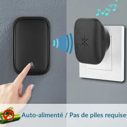Sonnette d'extérieur sans fil sans batterie, étanche IP 68, humidité de la neige et de la pluie, noir-Deko Best