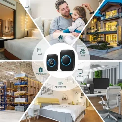 Sonnette extérieure sans fil étanche à 300 mètres, kit de sonnette avec récepteur enfichable pour la maison au Bureau, noir^Deko