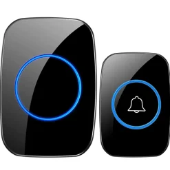 Sonnette extérieure sans fil étanche à 300 mètres, kit de sonnette avec récepteur enfichable pour la maison au Bureau, noir^Deko
