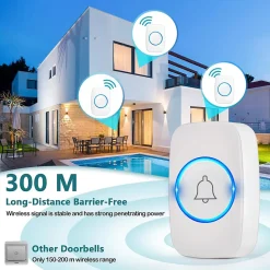 Sonnette extérieure sans fil étanche à 300 mètres, kit de sonnette avec récepteur enfichable pour la maison au Bureau, blanc^Deko Outlet