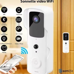 Sonnette portier HD app tuya smart life autonome sans fils alerte direct smartphone, vision nocture carillon fourni-Somlife Sale