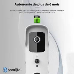 Sonnette portier HD app tuya smart life autonome sans fils alerte direct smartphone, vision nocture carillon fourni-Somlife Sale