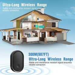Sonnette sans fil extérieure étanche, sonnette alimentée par batterie de 300 mètres, 60 mélodies, 5 niveaux de volume^Deko Outlet