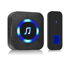 Sonnette sans fil, sonnette à distance 300m sonnette électronique étanche, kit de sonnette avec récepteur enfichable, noire^Deko