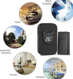 Sonnette sans fil, sonnette électronique étanche 150 m, kit de sonnette et 38 mélodies avec 4 niveaux de volume (noir 1+2)^Deko Hot