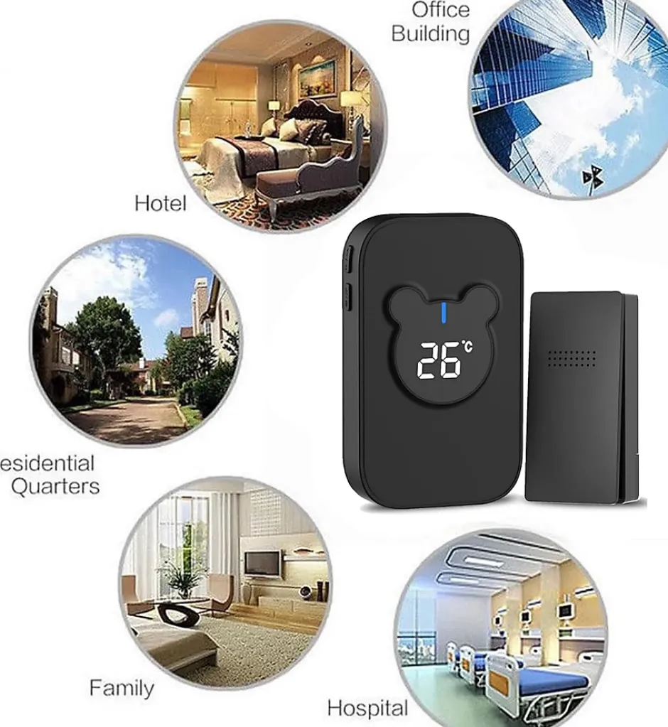 Sonnette sans fil, sonnette électronique étanche 150 m, kit de sonnette et 38 mélodies avec 4 niveaux de volume (noir 1+2)^Deko Hot