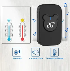 Sonnette sans fil, sonnette électronique étanche 150 m, kit de sonnette et 38 mélodies avec 4 niveaux de volume (noir 1+2)^Deko Hot