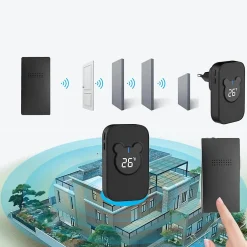 Sonnette sans fil, sonnette électronique étanche 150 m, kit de sonnette et 38 mélodies avec 4 niveaux de volume (noir 1+2)^Deko Hot