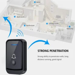 Sonnette sans fil, étanche IP44, portée 400 m, 52 mélodies, 4 niveaux de volume, voyant LED bleu (noir)-Deko Outlet