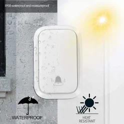 Sonnette sans fil étanche IP68, auto-alimentée, portée de 100 m, blanche^Deko