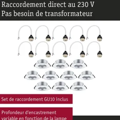 Spot encastré Kit de 10 fixe rond 90mm GU10 max. 10x10W 230V gradable Chrome mat^Paulmann Discount
