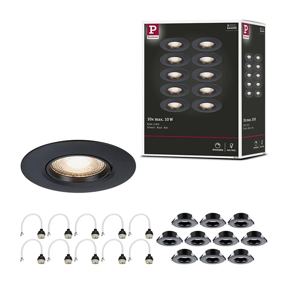 Spot encastré Kit de 10 fixe rond 90mm GU10 max. 10x10W 230V gradable Noir-Paulmann Outlet