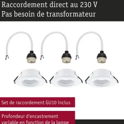Spot encastré Kit de 3 fixe rond 90mm GU10 max. 3x10W 230V gradable Blanc^Paulmann Hot