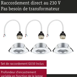 Spot encastré Kit de 3 fixe rond 90mm GU10 max. 3x10W 230V gradable Chrome mat^Paulmann Outlet