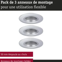 Spot encastré Kit de 3 fixe rond 90mm GU10 max. 3x10W 230V gradable Chrome mat^Paulmann Outlet