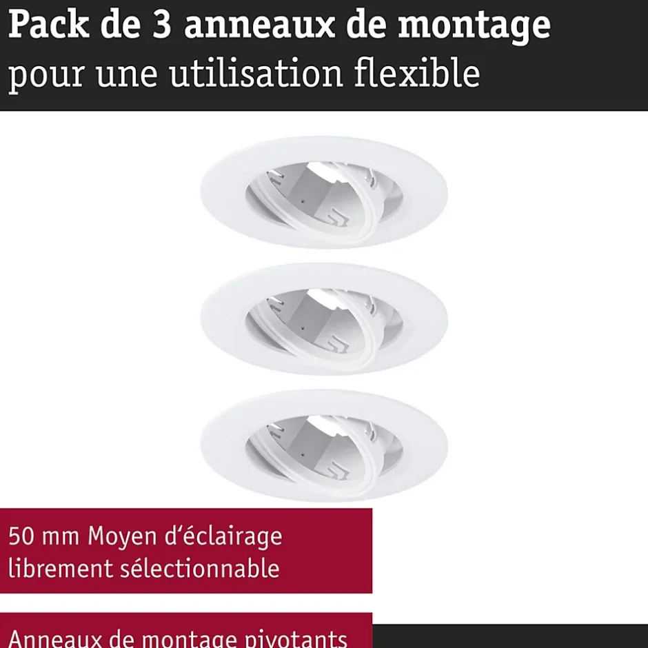 Spot encastré Kit de 3 orientable rond 90mm 30 GU10 max. 3x10W 230V gradable Blanc-Paulmann Clearance