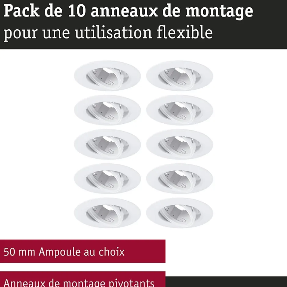 Spot encastré Kit de 10 orientable rond 90mm 30 GU10 max. 10x10W 230V gradable Blanc^Paulmann Clearance