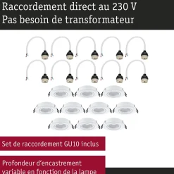 Spot encastré Kit de 10 orientable rond 90mm 30 GU10 max. 10x10W 230V gradable Blanc^Paulmann Clearance