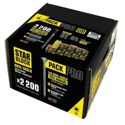STARBLOCK Coffret de vis Pack Pro 2 200 vis Bois Aggloméré Tête fraisée Torx 9 tailles 1 Porte embouts mousqueton 50 mm^Norail Discount
