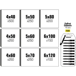 STARBLOCK Coffret de vis Pack Pro 2 200 vis Bois Aggloméré Tête fraisée Torx 9 tailles 1 Porte embouts mousqueton 50 mm^Norail Discount