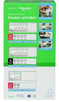 Tableau électrique pré-équipé et pré-câblé T3 au T5 - 3 rangées - 39 modules Resi9 XE^Schneider Electric Hot
