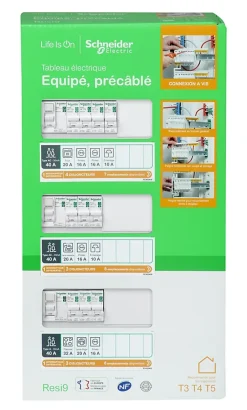 Tableau électrique pré-équipé et pré-câblé T3 au T5 - 3 rangées - 39 modules (18 inclus) Resi9 XP^Schneider Electric Discount