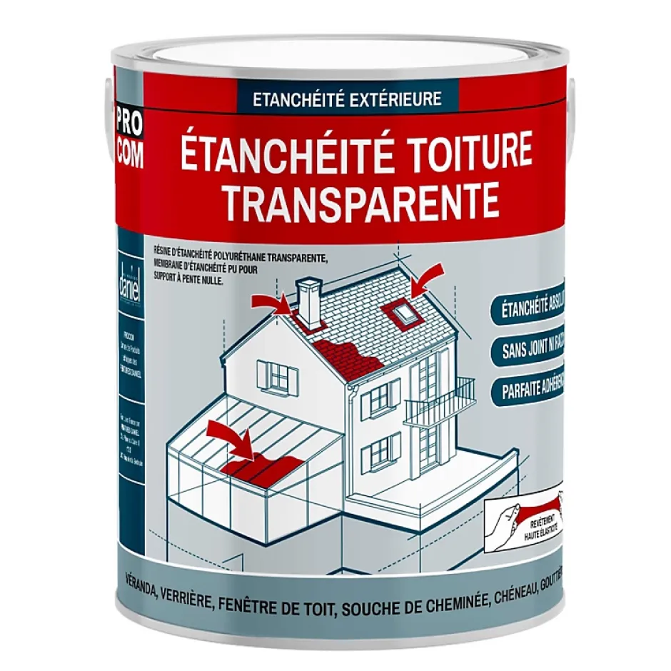 Étanchéité transparente polyuréthane - Résine d'étanchéité transparente toiture, véranda, verrière, serre -2.5 litres-Transp-Procom Sale