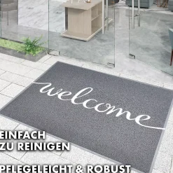 Tapis de Porte Paillasson Spaghetti, Welcome - Gris, 40 x 60 cm-Floordirekt Discount