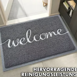 Tapis de Porte Paillasson Spaghetti, Welcome - Gris, 40 x 60 cm-Floordirekt Discount