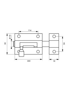 Targette, acier, pêne diamètre 10mm, 32x253mm, nickel satin --Thirard