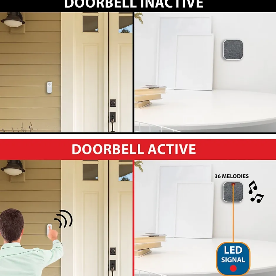 TAYLOR : Carillon sans fil à piles, 150m, 36 mélodies. Blanc-Velamp Hot