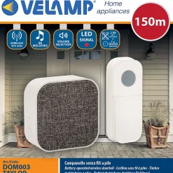 TAYLOR : Carillon sans fil à piles, 150m, 36 mélodies. Blanc-Velamp Hot