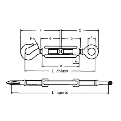 Tendeur à cage 1 anneau et 1 crochet - Filetage diam M8 mm (Lot de 5)-Lem Select