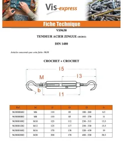 Tendeur crochet crochet 10X125 Acier zingué - 1 pièce^Vis Express Discount