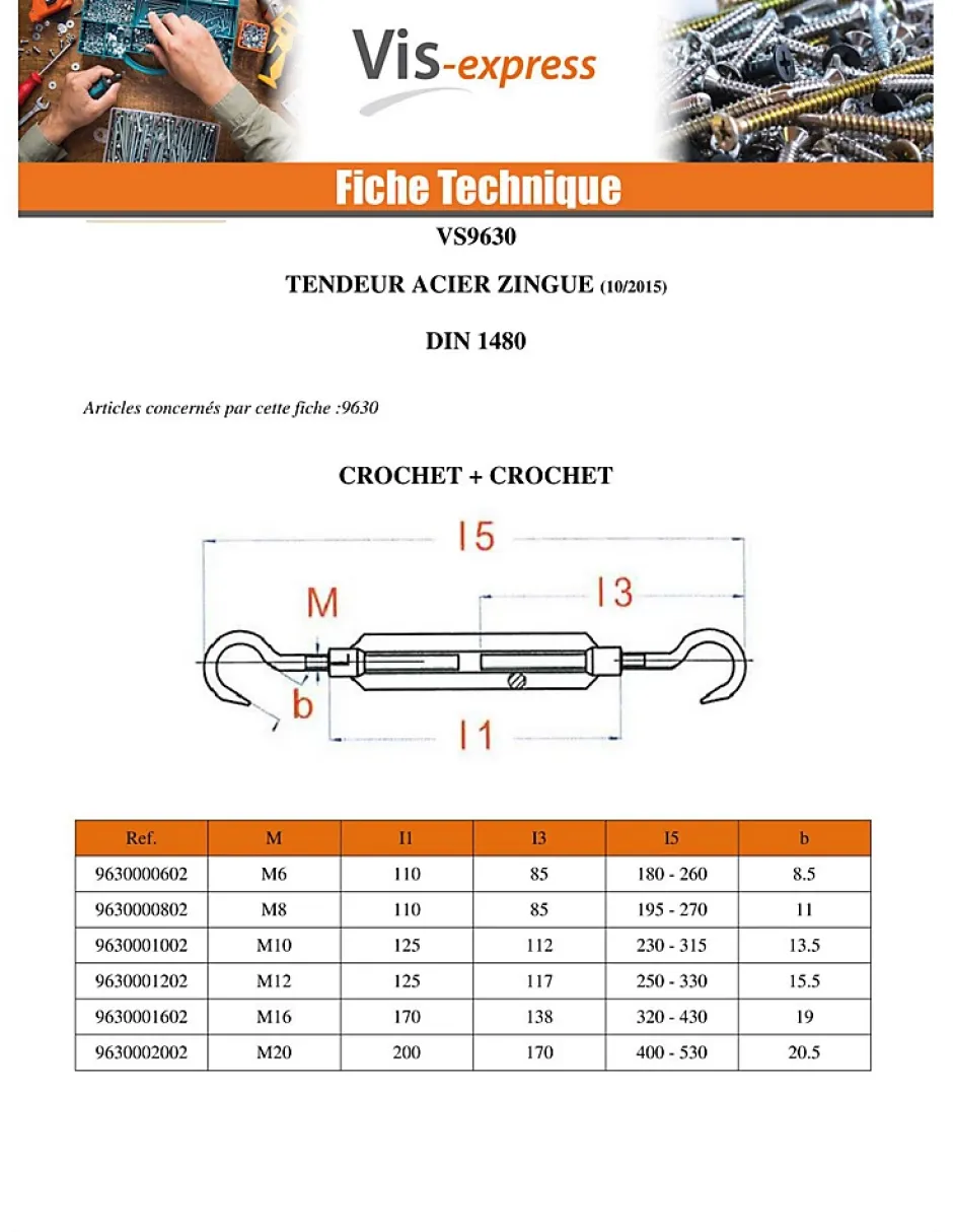 Tendeur oeil oeil 10X125 Oeil 13,5 Acier zingué - 5 pièces-Vis Express Online