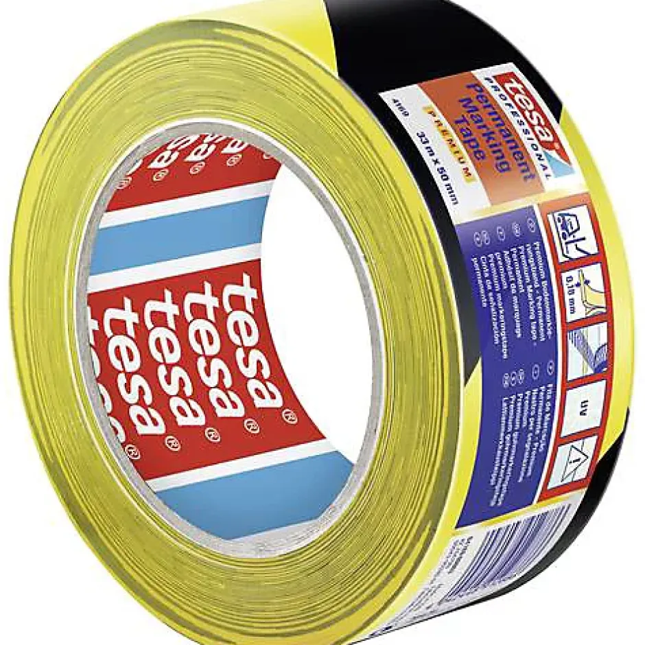 PREMIUM 04169-00063-93 Ruban de marquage au sol 50 mm x 33 m noir/jaune, PVC souple, adhésif acrylique^Tesa Outlet