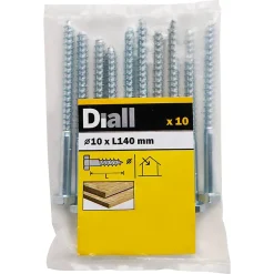 Tirefonds DIN 571 zingués 10x140 mm - 10 pièces^Diall New