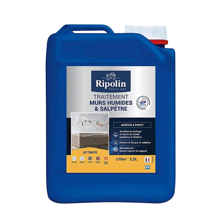Traitement murs humides et salpêtre intérieur extérieur incolore 2,5L-Ripolin Online
