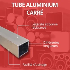 Tube carré aluminium 50x50mm ep 3 mm, 0.5 mètre --Comment Fer Outlet