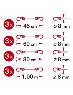 Tube de 12 tendeurs en caoutchouc à crochets, longueurs variées -^Thirard Clearance