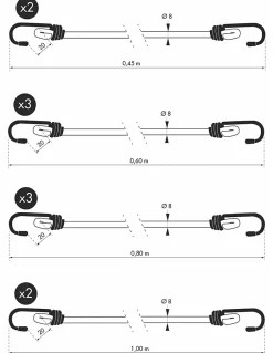 Tube de 12 tendeurs en caoutchouc à crochets, longueurs variées -^Thirard Clearance