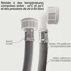 Tuyau d'arrivée d'eau universel pour machine à laver, lave vaisselle - Gris - 1.5 m --Linxor Sale
