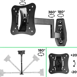 TVB0920 Support TV mural pour écran de 13 à 30 pouces Pivotant Inclinable Charge max 18 kg VESA 50 100 Télé LED LCD OLED^Duronic New
