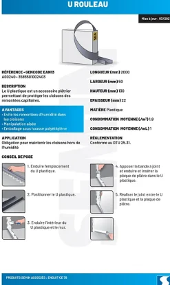 U rouleau , Protège les Cloisons des Remontées Capillaires, 50 mm x 20 m, Lot de 3-Semin New