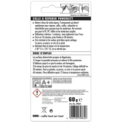 Colle à réparer Powerkitt universel - Pâte époxy 2 composants pour coller, combler, étanchéifier, Gris, 60g^UHU New