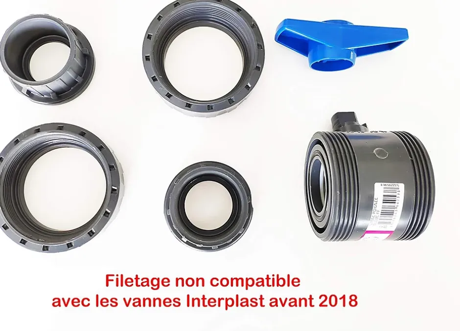 Vanne Interplast 50mm à coller double union démontable 5cm 50 mm PN16 PVC Pression Piscine-Fitt New