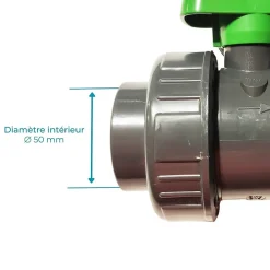 Vanne PVC Pression PN16 Piscine Poignée Verte 50mm 5cm 1p un demi Compatible traitements de piscine chlore sel brome^Codital