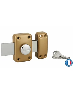 Verrou à bouton Apache pour porte de garage, cylindre 40mm, pêne 160mm, acier, 3 clés, époxy or --Thirard Sale