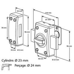 Verrou à bouton avec cylindre ø 23 mm / 40 mm-Abus Sale